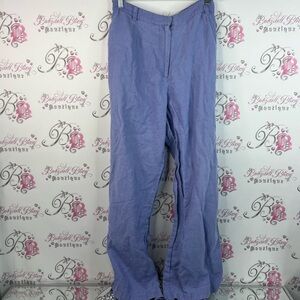 JM Collection pants blue purple Lavender Pants long pocket 100% linen